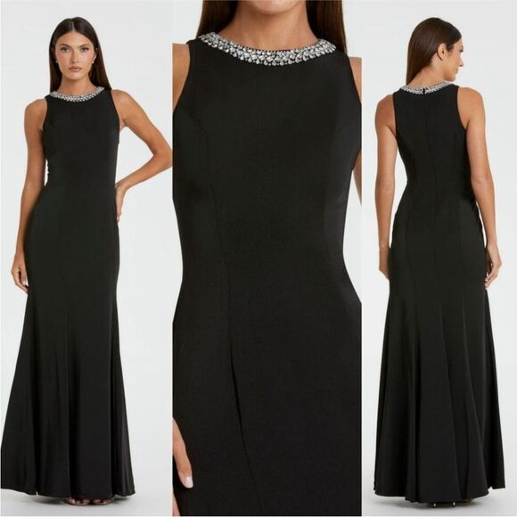 Mac Duggal Black Embellished Neck Trumpet Gown Size 12 Maxi Dress 49093 New $498 - Picture 2 of 7
